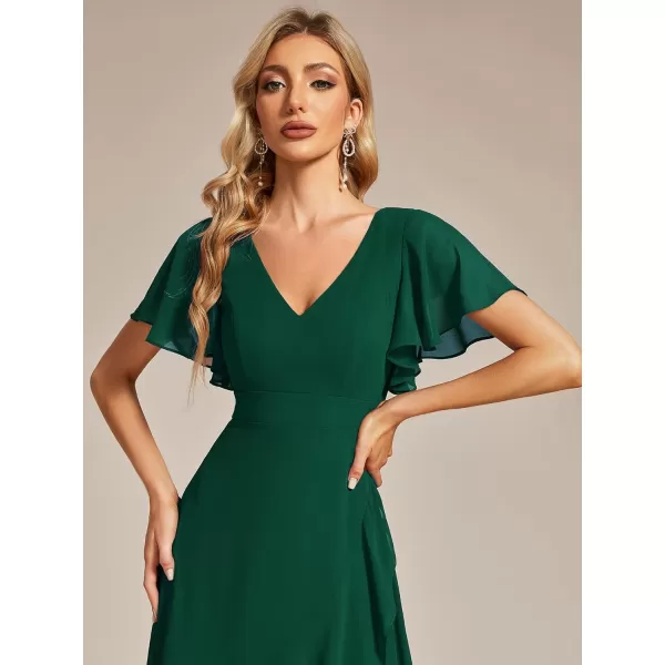 EverPretty Womens Double V Neck A Line Ruffle Hem Backless High Low Chiffon Formal Dresses 01749Dark Green