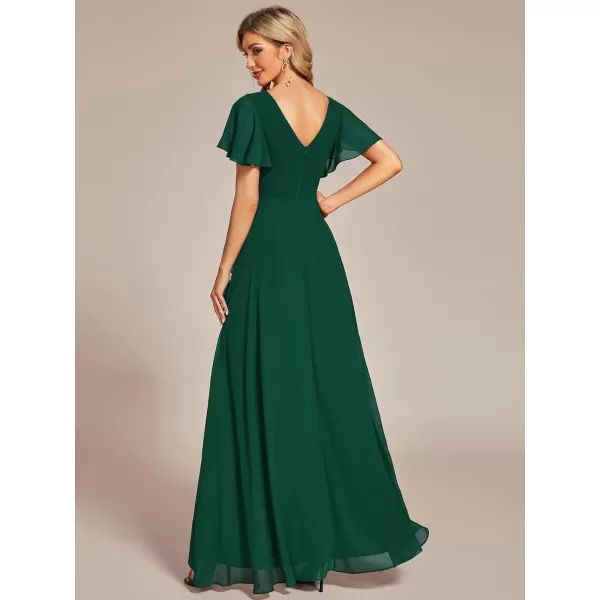 EverPretty Womens Double V Neck A Line Ruffle Hem Backless High Low Chiffon Formal Dresses 01749Dark Green