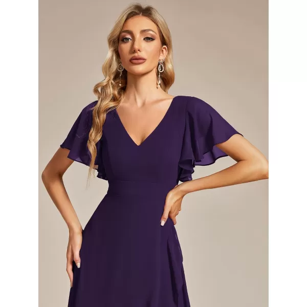 EverPretty Womens Double V Neck A Line Ruffle Hem Backless High Low Chiffon Formal Dresses 01749Deep Purple