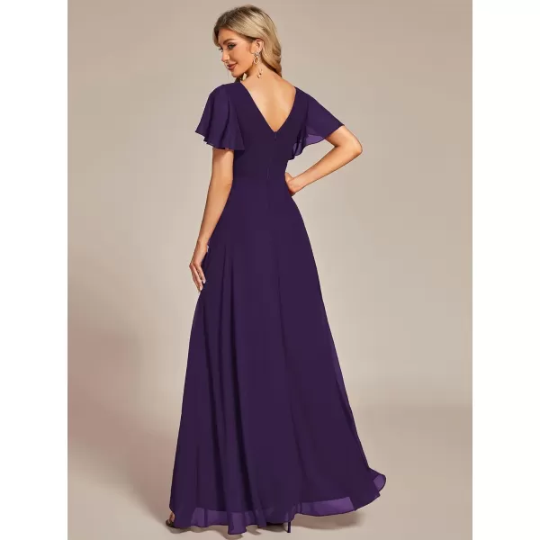 EverPretty Womens Double V Neck A Line Ruffle Hem Backless High Low Chiffon Formal Dresses 01749Deep Purple