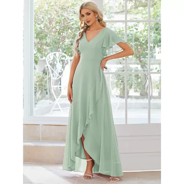 EverPretty Womens Double V Neck A Line Ruffle Hem Backless High Low Chiffon Formal Dresses 01749Mint Green