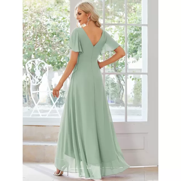 EverPretty Womens Double V Neck A Line Ruffle Hem Backless High Low Chiffon Formal Dresses 01749Mint Green