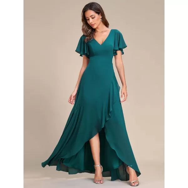 EverPretty Womens Double V Neck A Line Ruffle Hem Backless High Low Chiffon Formal Dresses 01749Teal