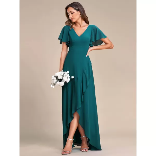 EverPretty Womens Double V Neck A Line Ruffle Hem Backless High Low Chiffon Formal Dresses 01749Teal