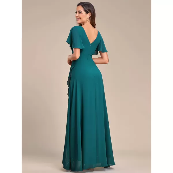 EverPretty Womens Double V Neck A Line Ruffle Hem Backless High Low Chiffon Formal Dresses 01749Teal