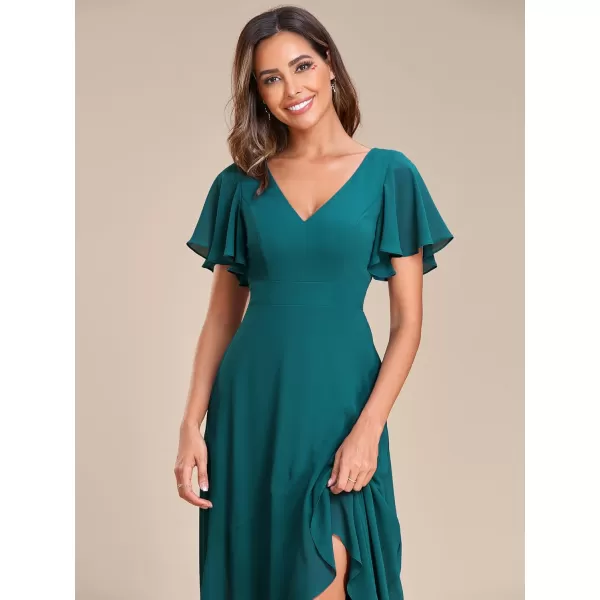 EverPretty Womens Double V Neck A Line Ruffle Hem Backless High Low Chiffon Formal Dresses 01749Teal