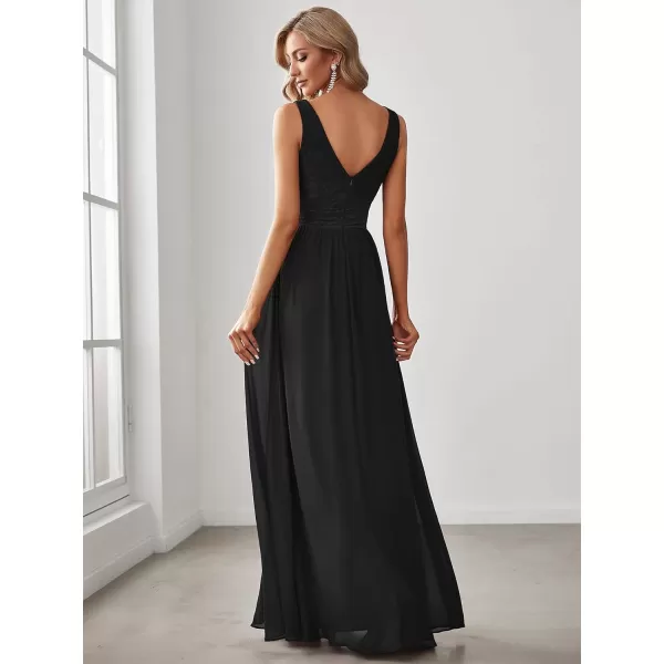EverPretty Womens Double VNeck Elastic Lace Sleeveless Chiffon ALine Maxi Evening Gowns 0163ABlack