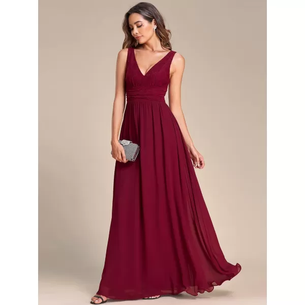 EverPretty Womens Double VNeck Elastic Lace Sleeveless Chiffon ALine Maxi Evening Gowns 0163ABurgundy