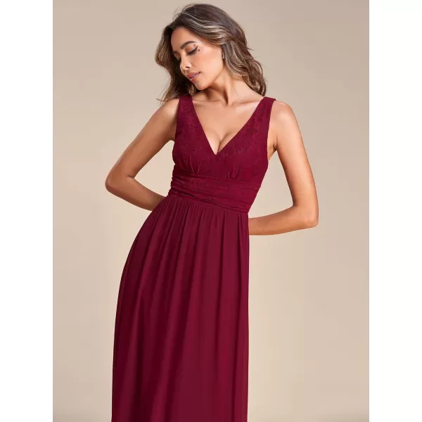 EverPretty Womens Double VNeck Elastic Lace Sleeveless Chiffon ALine Maxi Evening Gowns 0163ABurgundy