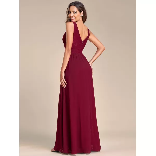 EverPretty Womens Double VNeck Elastic Lace Sleeveless Chiffon ALine Maxi Evening Gowns 0163ABurgundy