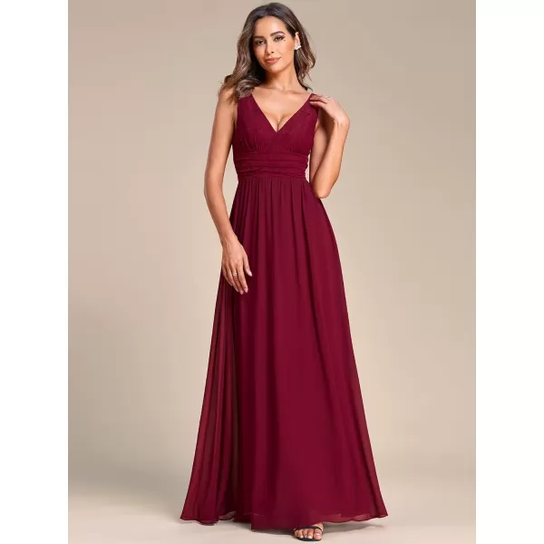 EverPretty Womens Double VNeck Elastic Lace Sleeveless Chiffon ALine Maxi Evening Gowns 0163ABurgundy