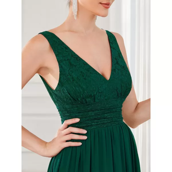 EverPretty Womens Double VNeck Elastic Lace Sleeveless Chiffon ALine Maxi Evening Gowns 0163ADark Green