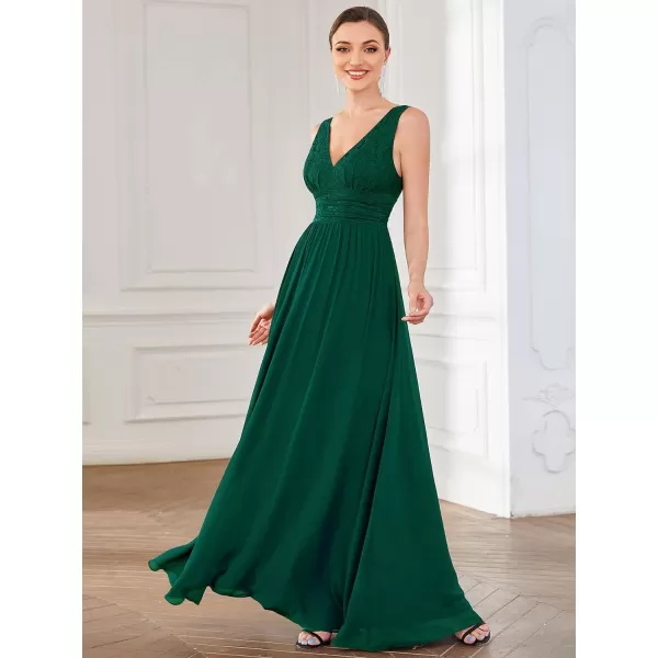 EverPretty Womens Double VNeck Elastic Lace Sleeveless Chiffon ALine Maxi Evening Gowns 0163ADark Green