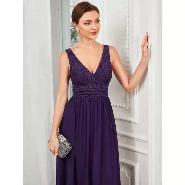 EverPretty Womens Double VNeck Elastic Lace Sleeveless Chiffon ALine Maxi Evening Gowns 0163APurple