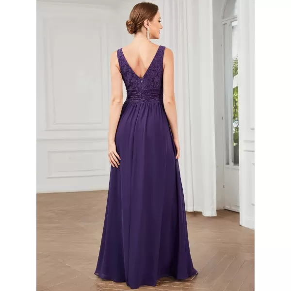 EverPretty Womens Double VNeck Elastic Lace Sleeveless Chiffon ALine Maxi Evening Gowns 0163APurple