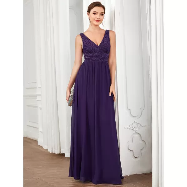 EverPretty Womens Double VNeck Elastic Lace Sleeveless Chiffon ALine Maxi Evening Gowns 0163APurple