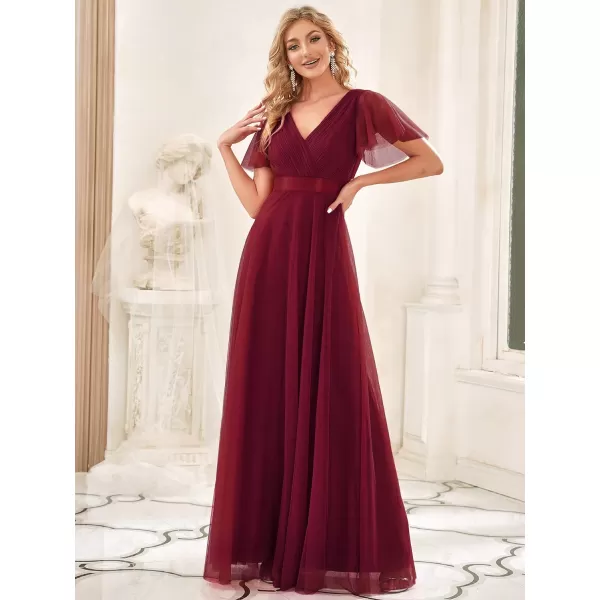 EverPretty Womens Double VNeck Empire Waist Front Wrap Bridesmaid Dress 7962Burgundy