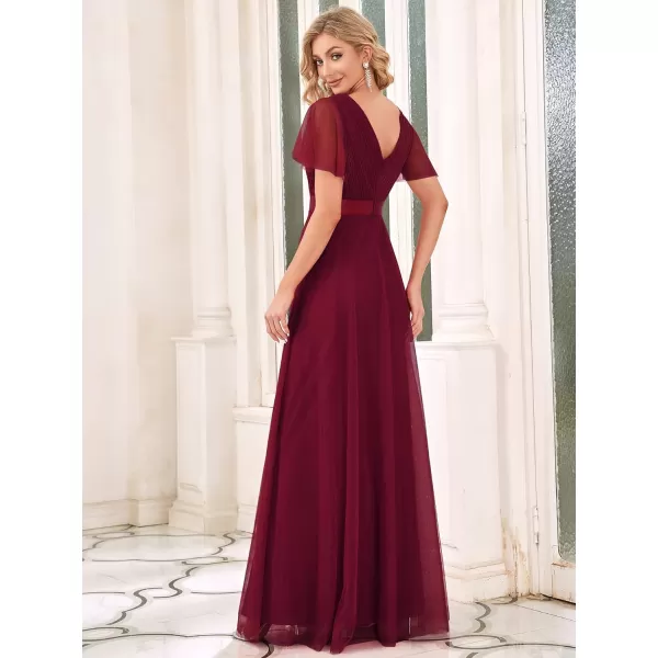 EverPretty Womens Double VNeck Empire Waist Front Wrap Bridesmaid Dress 7962Burgundy