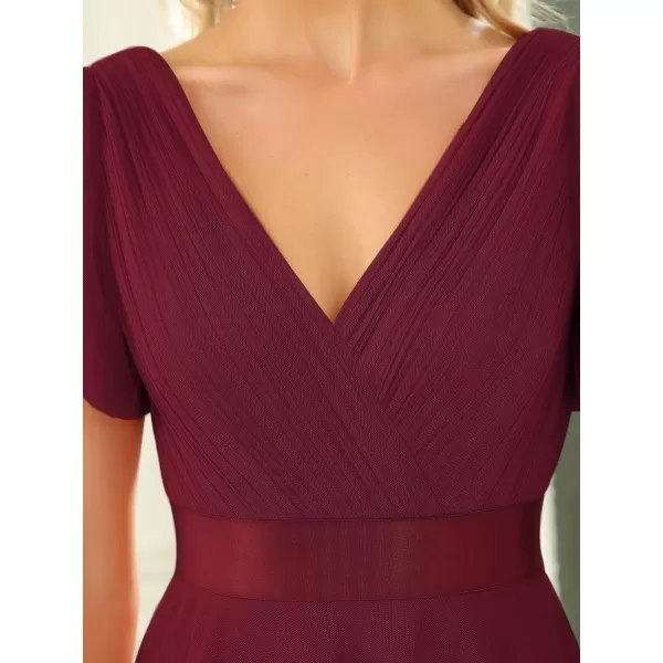 EverPretty Womens Double VNeck Empire Waist Front Wrap Bridesmaid Dress 7962Burgundy