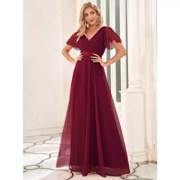 EverPretty Womens Double VNeck Empire Waist Front Wrap Bridesmaid Dress 7962Burgundy