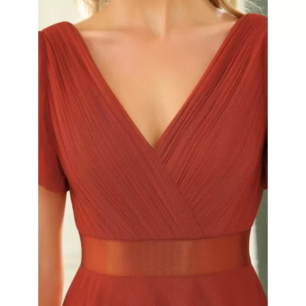 EverPretty Womens Double VNeck Empire Waist Front Wrap Bridesmaid Dress 7962Burnt Orange