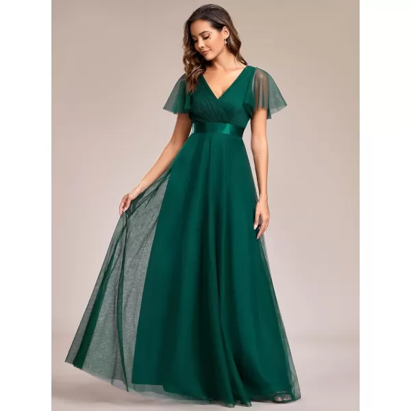 EverPretty Womens Double VNeck Empire Waist Front Wrap Bridesmaid Dress 7962Deep Green