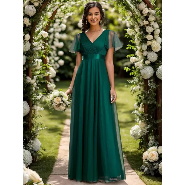 EverPretty Womens Double VNeck Empire Waist Front Wrap Bridesmaid Dress 7962Deep Green