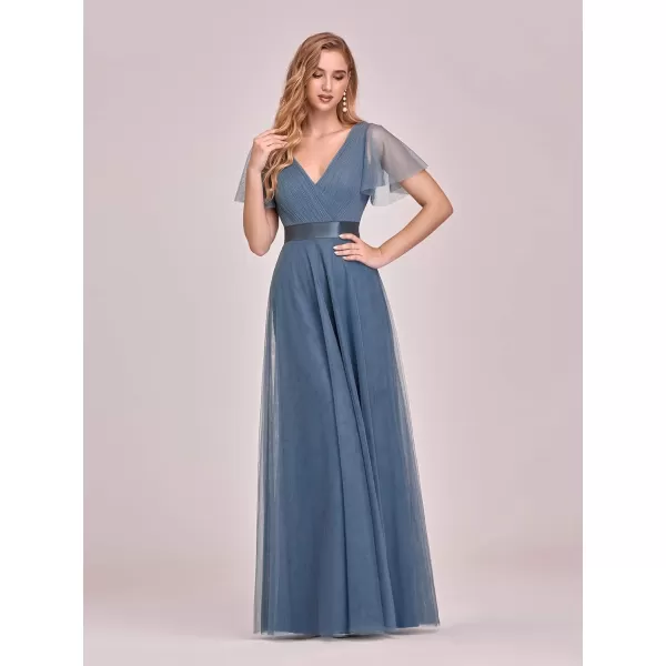EverPretty Womens Double VNeck Empire Waist Front Wrap Bridesmaid Dress 7962Denim Blue