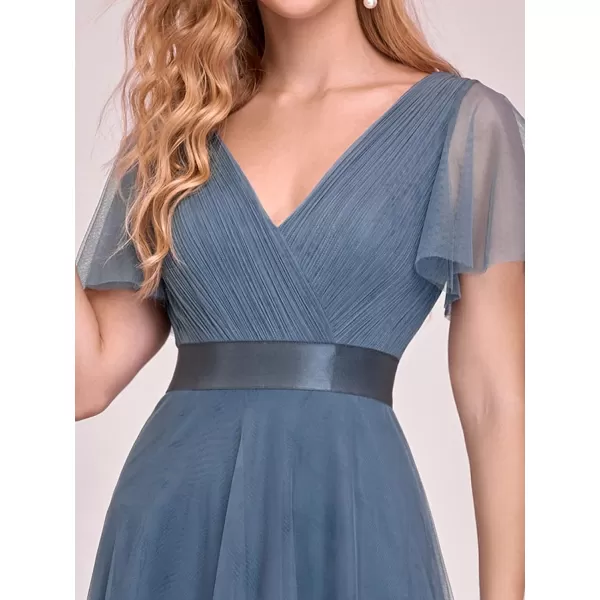 EverPretty Womens Double VNeck Empire Waist Front Wrap Bridesmaid Dress 7962Denim Blue