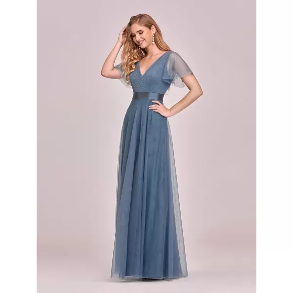 EverPretty Womens Double VNeck Empire Waist Front Wrap Bridesmaid Dress 7962Denim Blue