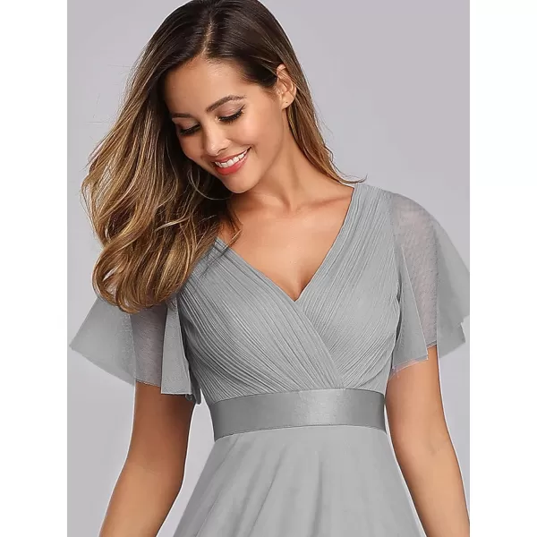 EverPretty Womens Double VNeck Empire Waist Front Wrap Bridesmaid Dress 7962Gray