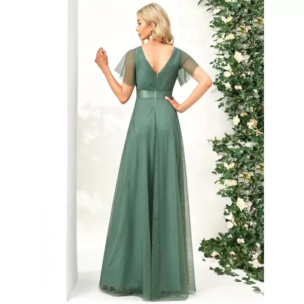 EverPretty Womens Double VNeck Empire Waist Front Wrap Bridesmaid Dress 7962Green