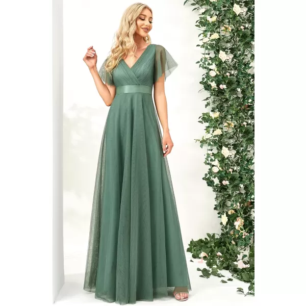 EverPretty Womens Double VNeck Empire Waist Front Wrap Bridesmaid Dress 7962Green