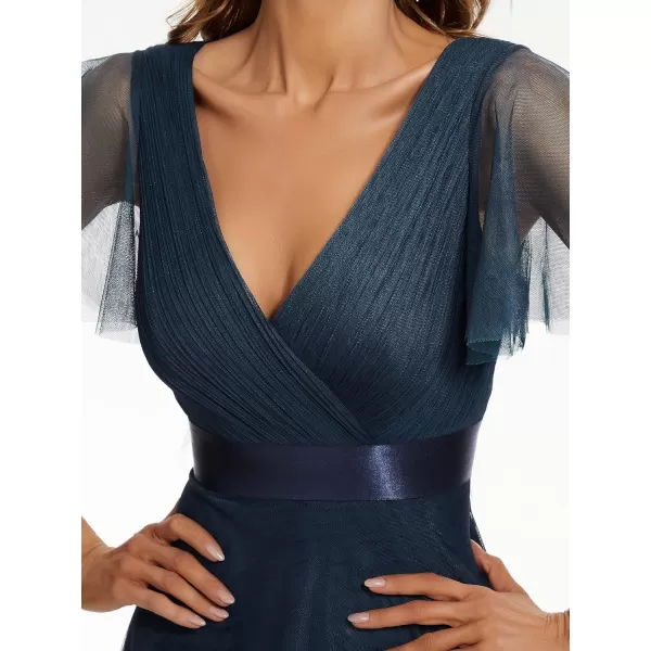 EverPretty Womens Double VNeck Empire Waist Front Wrap Bridesmaid Dress 7962Navy