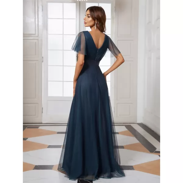 EverPretty Womens Double VNeck Empire Waist Front Wrap Bridesmaid Dress 7962Navy Blue