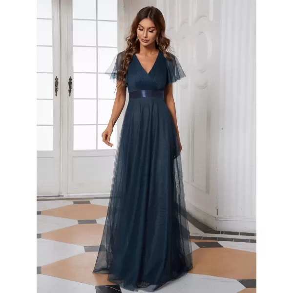 EverPretty Womens Double VNeck Empire Waist Front Wrap Bridesmaid Dress 7962Navy Blue