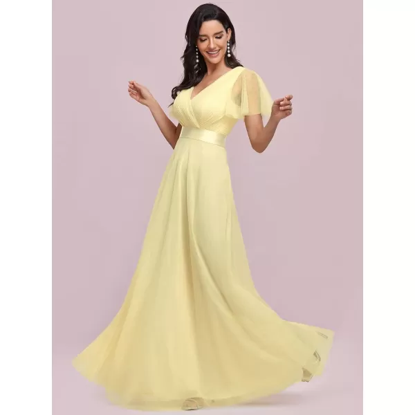 EverPretty Womens Double VNeck Empire Waist Front Wrap Bridesmaid Dress 7962Yellow