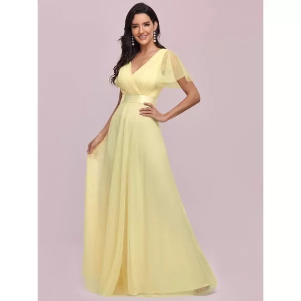 EverPretty Womens Double VNeck Empire Waist Front Wrap Bridesmaid Dress 7962Yellow