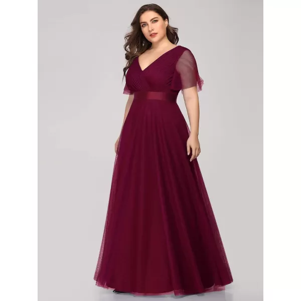 EverPretty Womens Double VNeck Empire Waist Front Wrap Plus Size Evening Dress 07962Burgundy