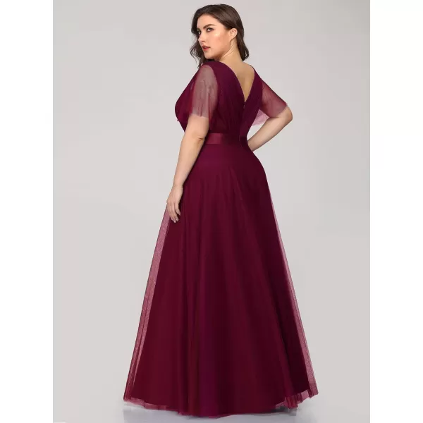 EverPretty Womens Double VNeck Empire Waist Front Wrap Plus Size Evening Dress 07962Burgundy