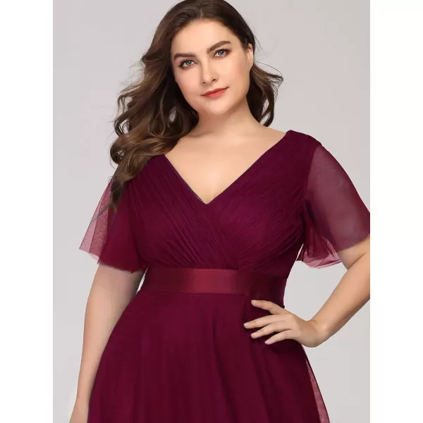 EverPretty Womens Double VNeck Empire Waist Front Wrap Plus Size Evening Dress 07962Burgundy