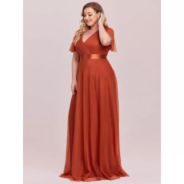 EverPretty Womens Double VNeck Empire Waist Front Wrap Plus Size Evening Dress 07962Burnt Orange