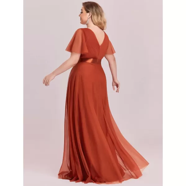 EverPretty Womens Double VNeck Empire Waist Front Wrap Plus Size Evening Dress 07962Burnt Orange