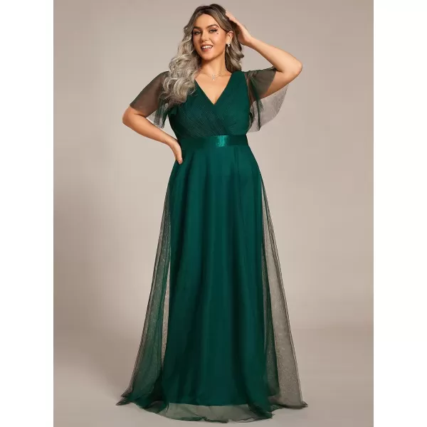 EverPretty Womens Double VNeck Empire Waist Front Wrap Plus Size Evening Dress 07962Dark Green