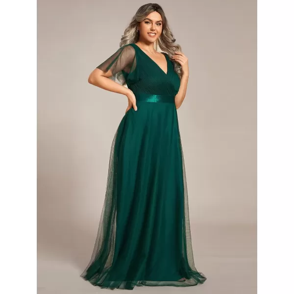 EverPretty Womens Double VNeck Empire Waist Front Wrap Plus Size Evening Dress 07962Dark Green