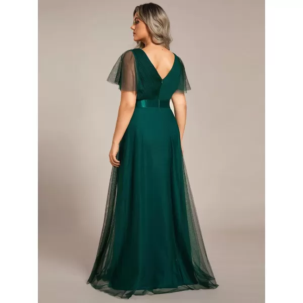 EverPretty Womens Double VNeck Empire Waist Front Wrap Plus Size Evening Dress 07962Dark Green