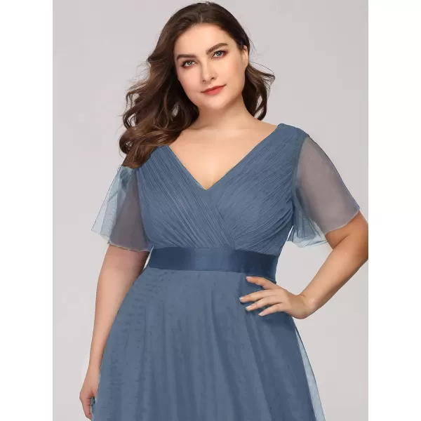 EverPretty Womens Double VNeck Empire Waist Front Wrap Plus Size Evening Dress 07962Dusty Blue