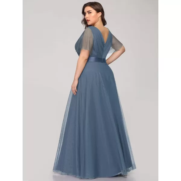 EverPretty Womens Double VNeck Empire Waist Front Wrap Plus Size Evening Dress 07962Dusty Blue