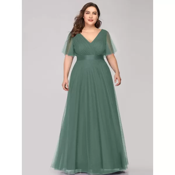 EverPretty Womens Double VNeck Empire Waist Front Wrap Plus Size Evening Dress 07962Green