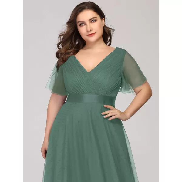 EverPretty Womens Double VNeck Empire Waist Front Wrap Plus Size Evening Dress 07962Green